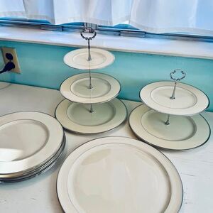 Repurposed Lenox Wedding Serving Set Cake Plate, Tiered Trays, 6 Dinner Plates